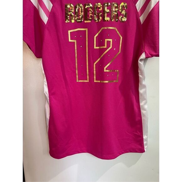 NFL Pink Packers Shirt #12 Rogers Sparkly Woman’s Size Large - Picture 7 of 11